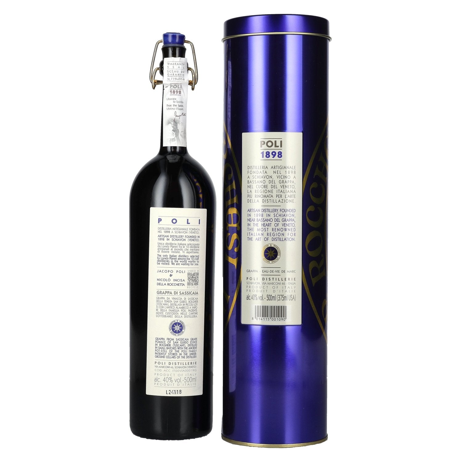 Grappa di Bolgheri Sassicaia Poli 2019 40% Vol. 0.5l in blikken doosje