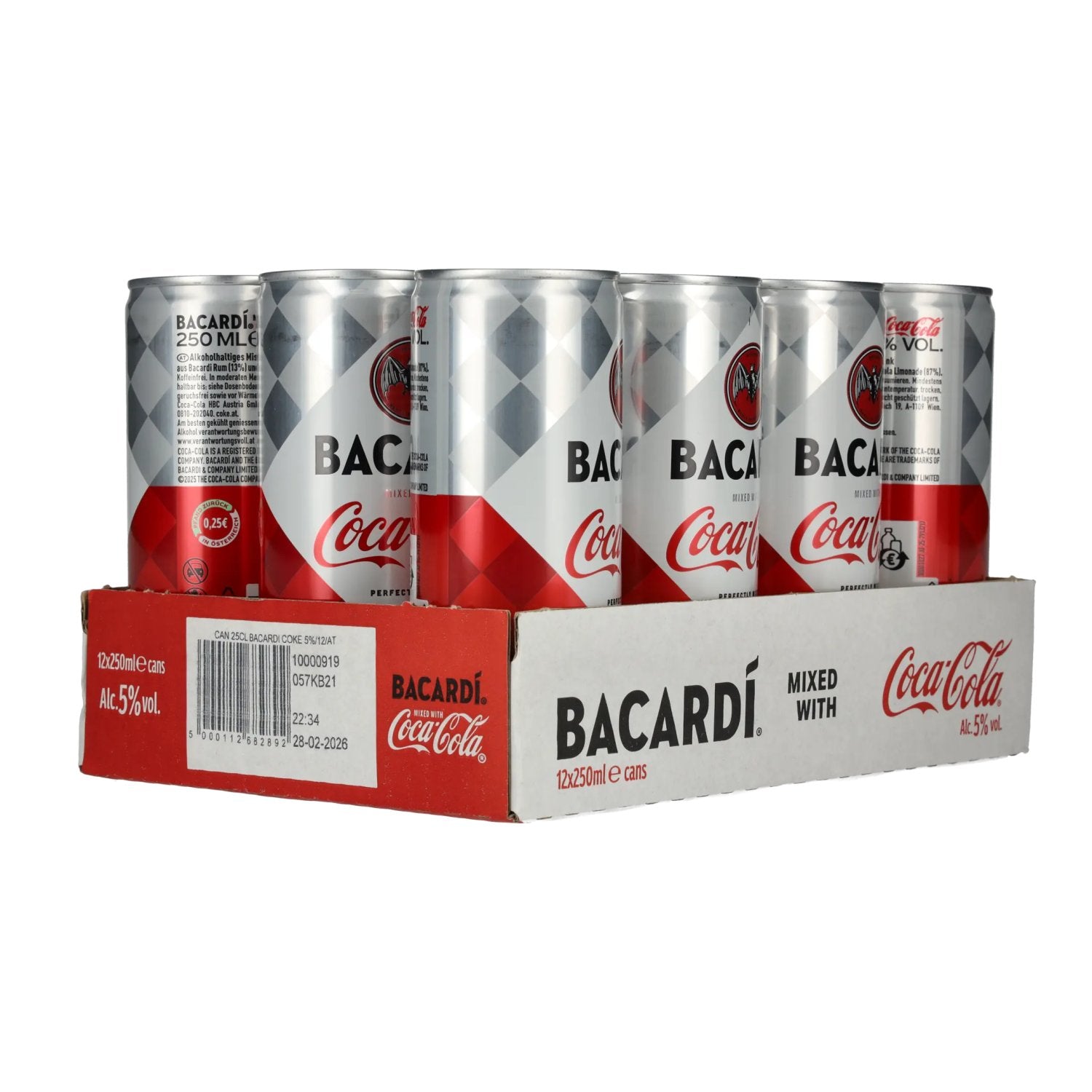 Bacardi Rum &amp; Coca Cola 5% vol. 12x0,25l canettes consignées