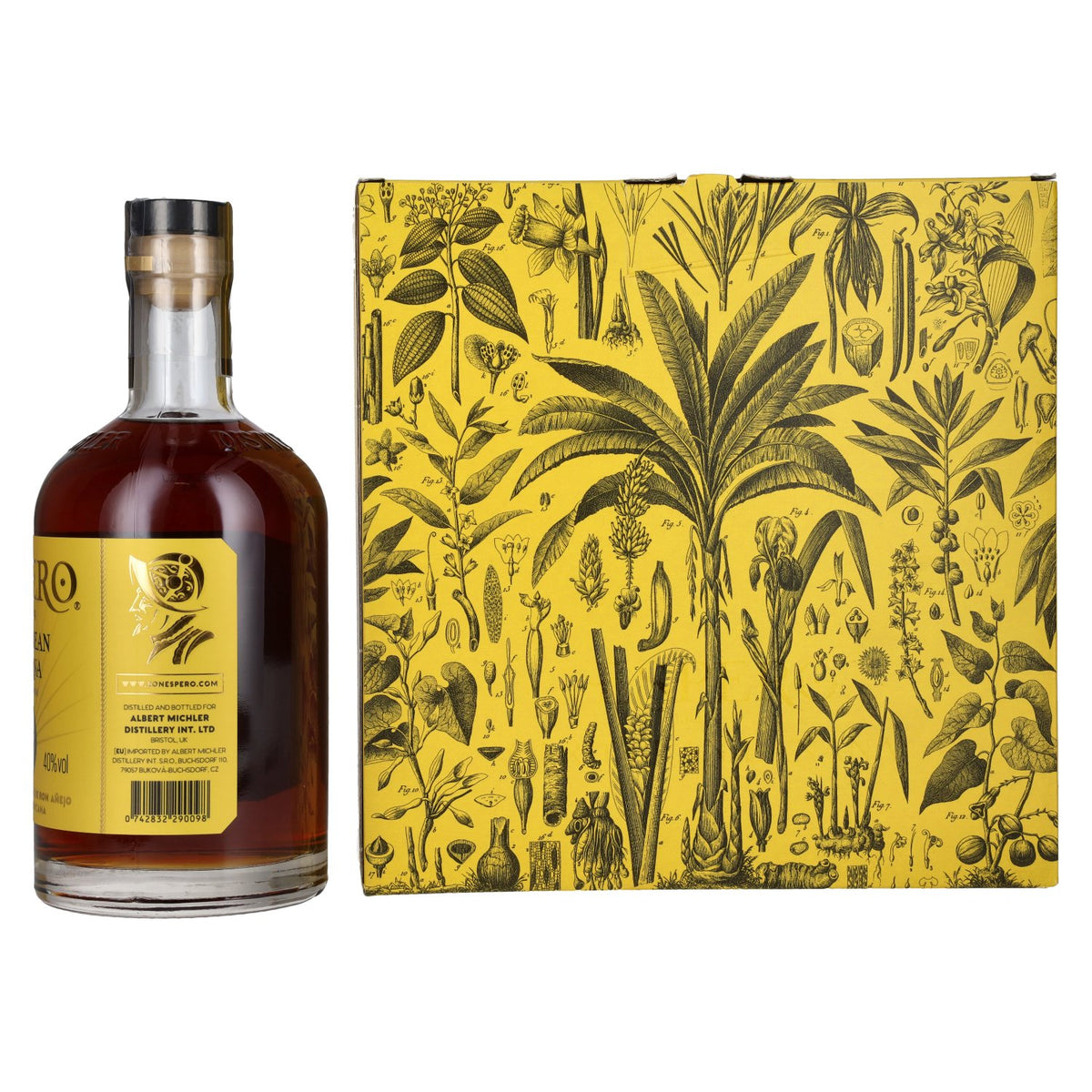 Ron Espero Caribbean Banana &amp; Rum Likeur 40% vol. 0,7 l in geschenkverpakking met 2 glazen