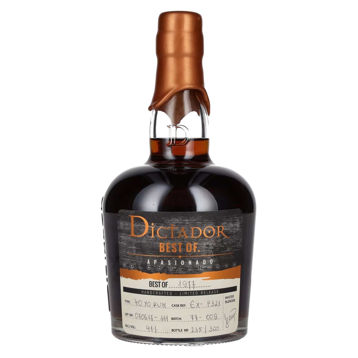 Dictador BEST OF 1977 APASIONADO Colombiaanse Rum 40YO/070617-111/EX-P321 41% Vol. 0,7l