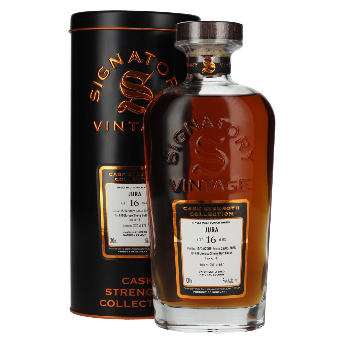Signatory Vintage JURA 16 Years Old 1st Fill Oloroso Sherry Butt Cask Strength #16 2009 54.4% vol. 0.7 l in a tin box