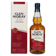 Glen Moray 15 ans d'âge, vieilli en fûts de bourbon et de sherry, single malt du Speyside, 40 % vol., 0,7 l, dans un coffret cadeau