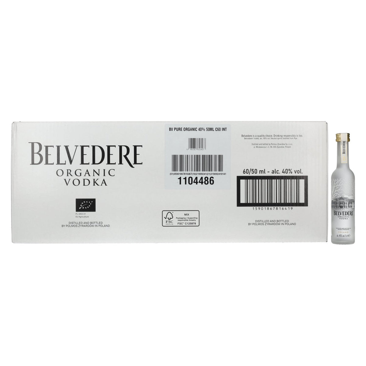 Belvedere Organic Vodka 40% ABV 60 x 0.05 l