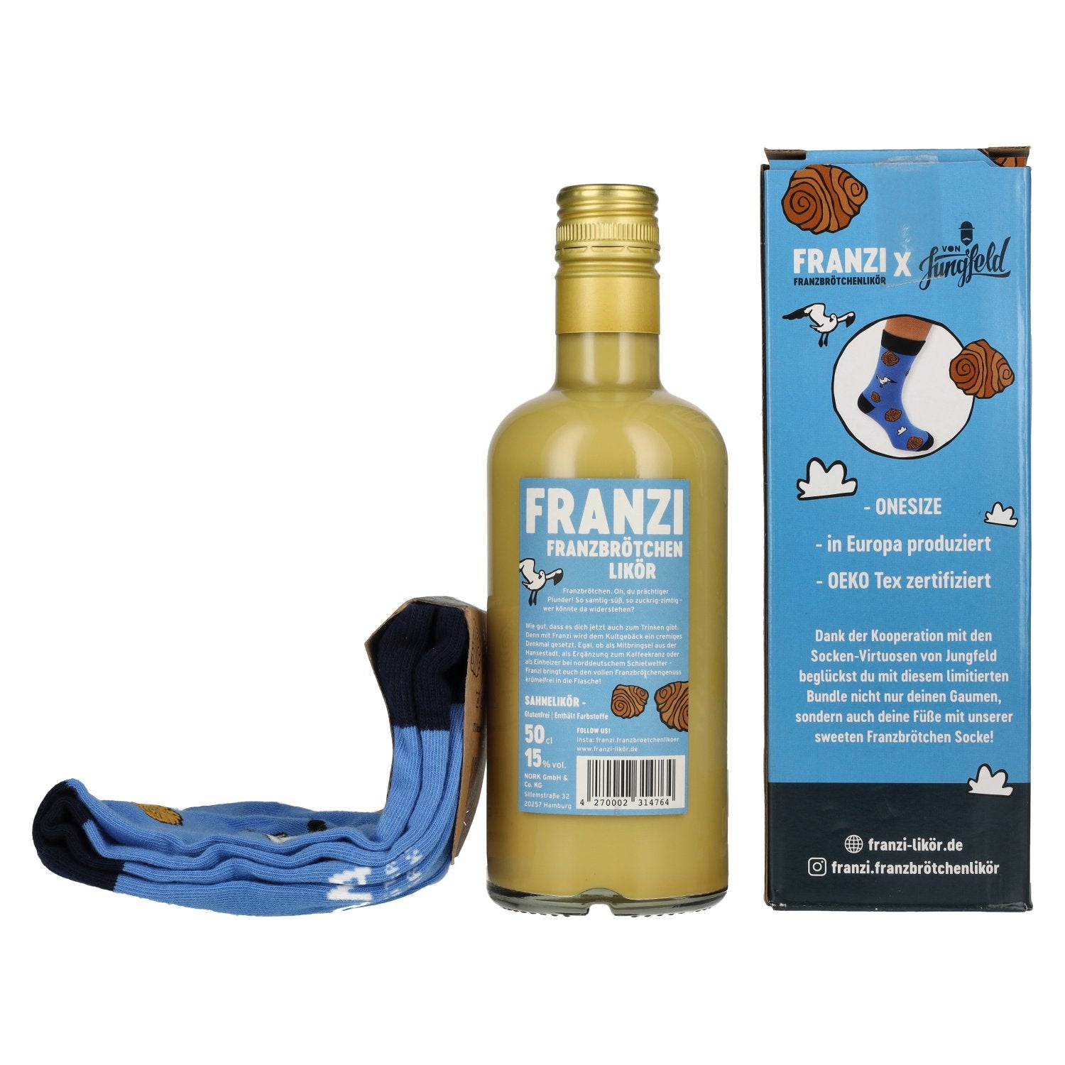Franzi Franzbrötchen Likör 15% Vol. 0,5l in Geschenkbox mit Socken