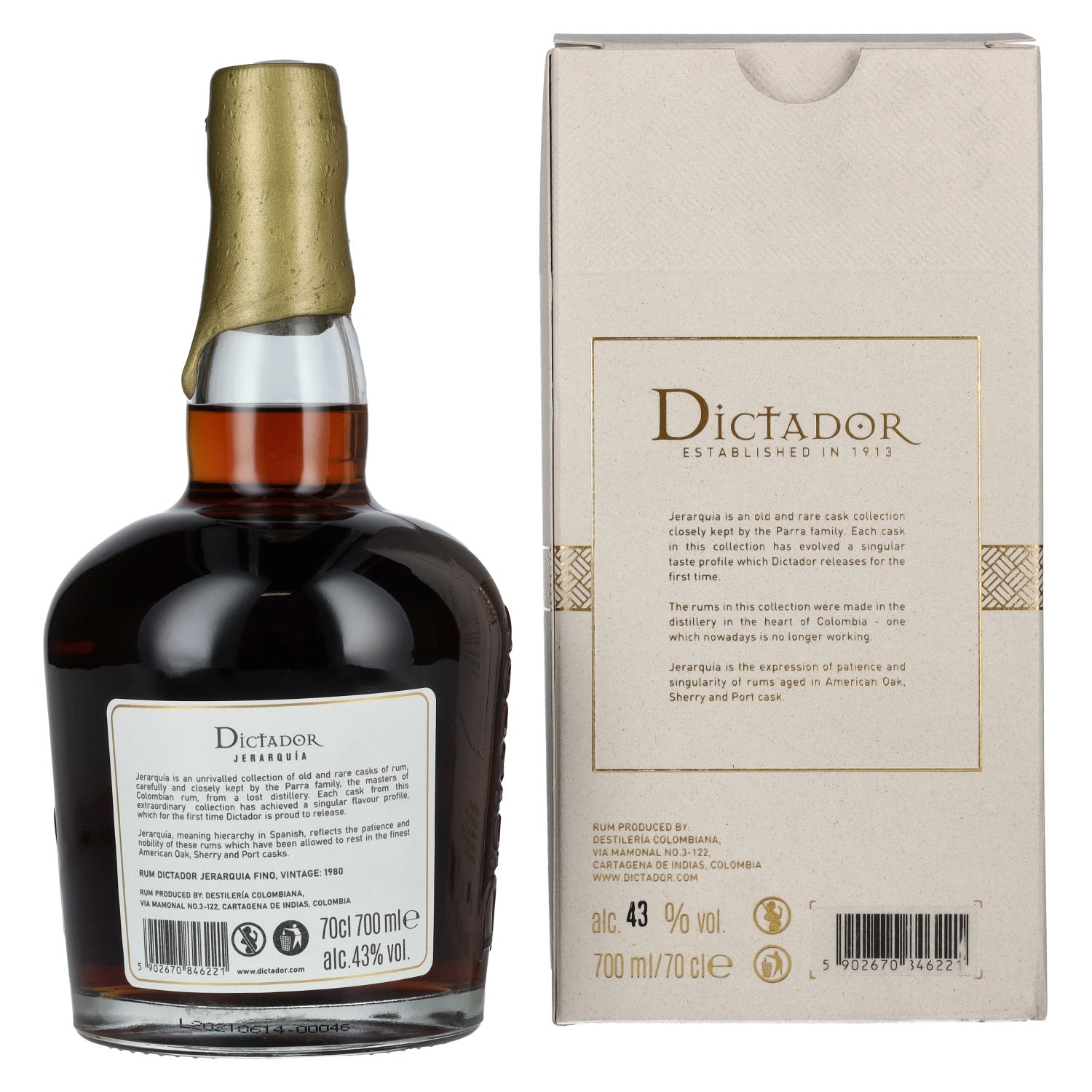 Dictador JERARQUÍA 40 Years Old FINO Rum 1980 43% Vol. 0,7l in gift box