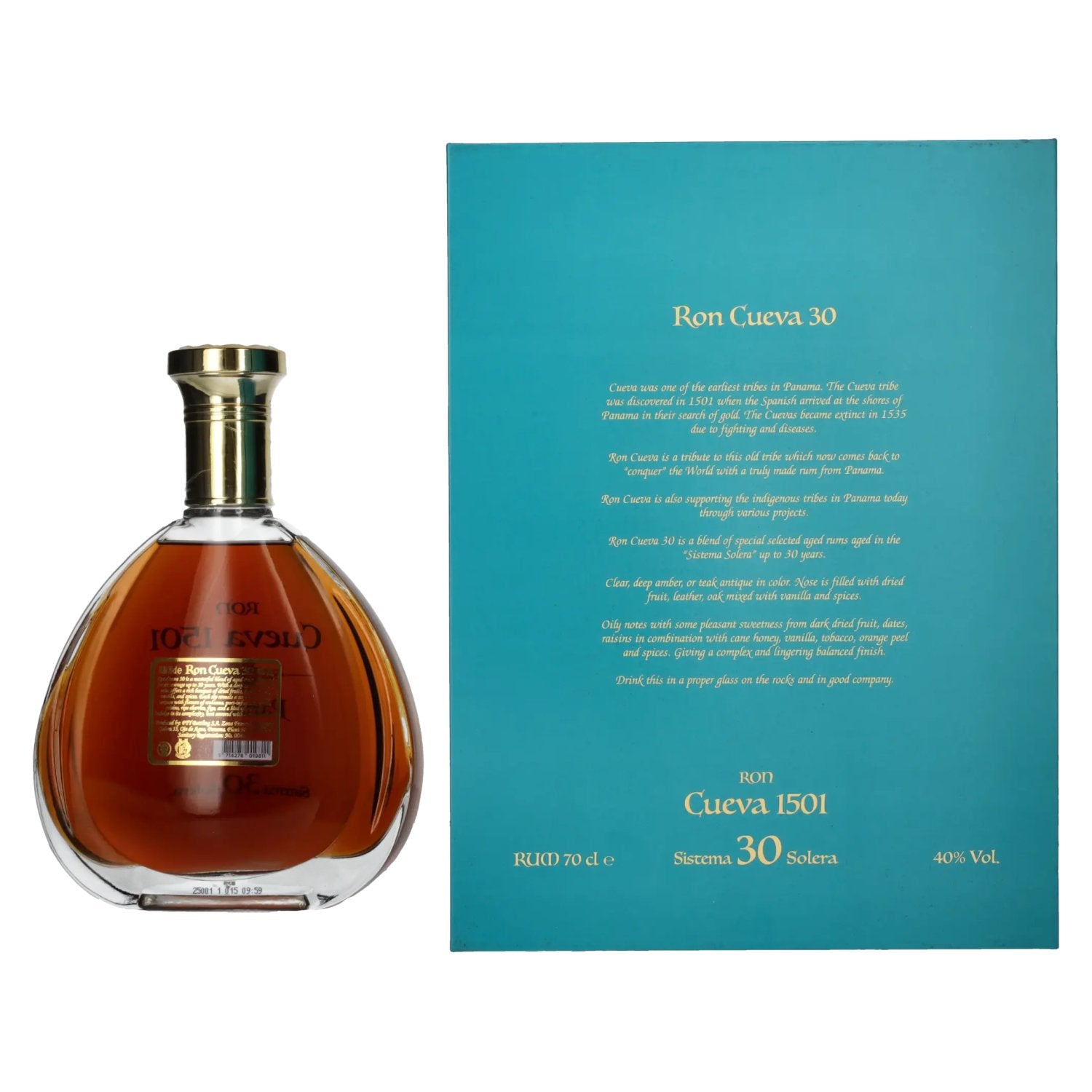 Ron Cueva 1501 Sistema 30 Solera Panama Rum 40% vol. 0,7l en boîte cadeau
