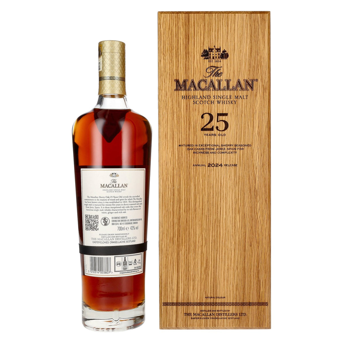 The Macallan 25 Years Old SHERRY OAK 2024 43% vol. 0,7 l in houten kist