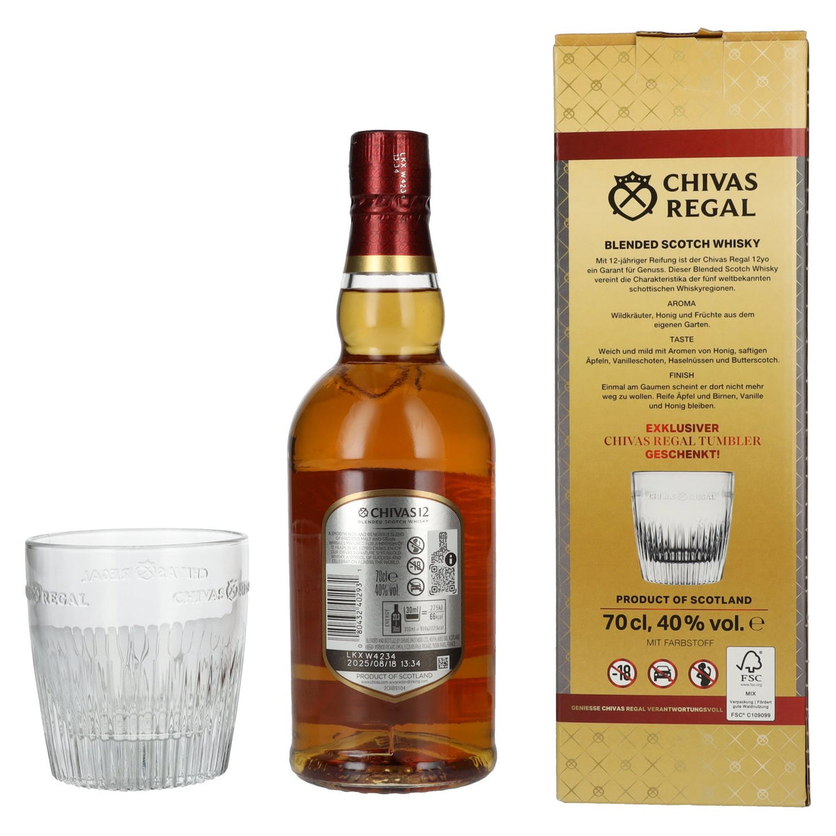 Chivas Regal 12 Years Old Blended Scotch Whisky 40% vol. 0,7 l met tumblerglas