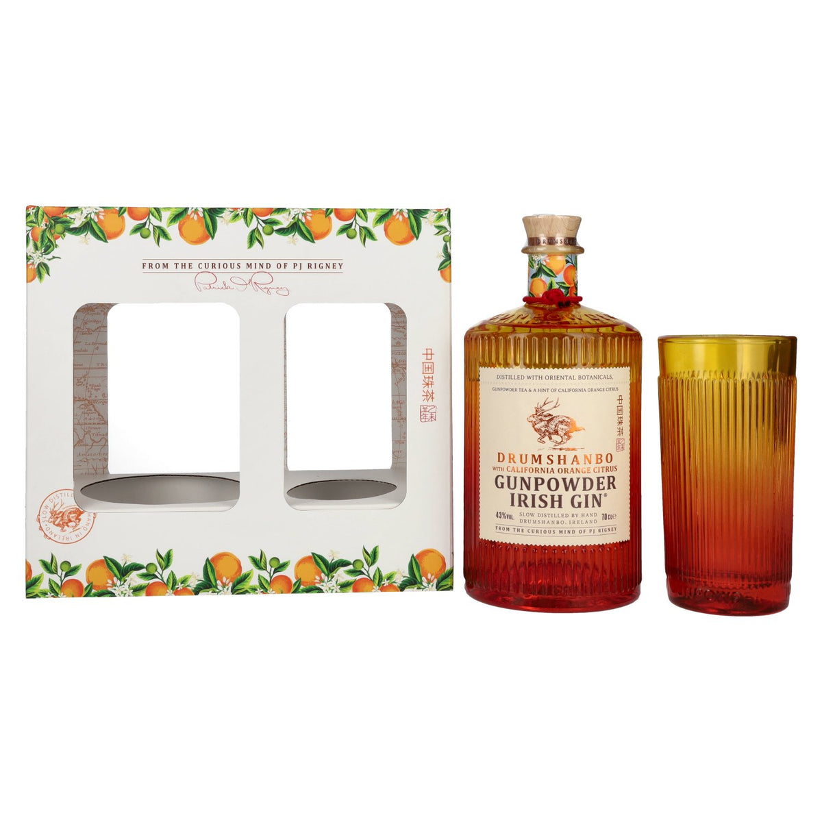 Drumshanbo Gunpowder Irish Gin met Californische sinaasappel 43% vol. 0,7 l in geschenkverpakking met glas