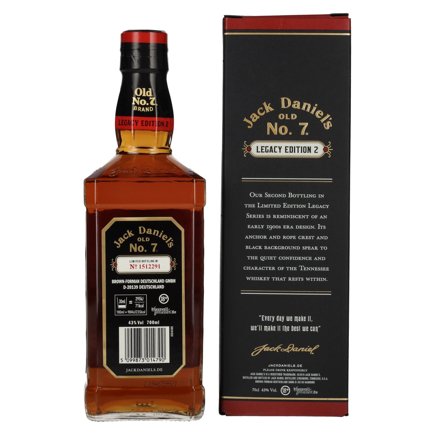 Jack Daniel's Sour Mash Tennessee Whiskey LEGACY EDITION No. 2 - BLACK DESIGN 43% Vol. 0,7l in Geschenkbox