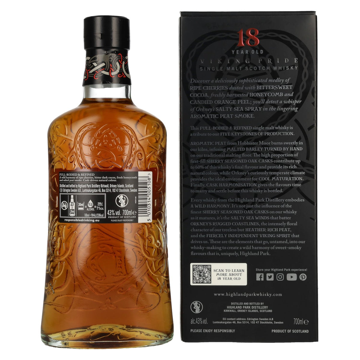 Highland Park 18 ans d'âge VIKING Travel, whisky single malt écossais, 43 % vol., 0,7 l, dans un coffret cadeau
