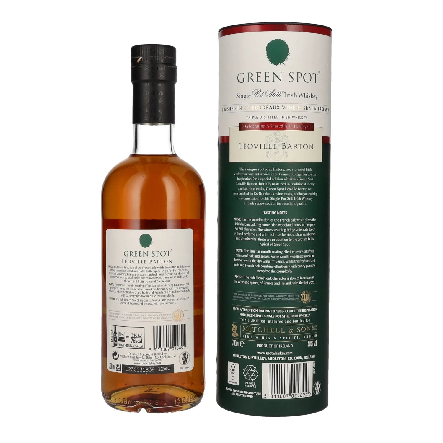 Green Spot LÉOVILLE BARTON Single Pot Still Irish Whiskey 46% Vol. 0,7l in Geschenkbox