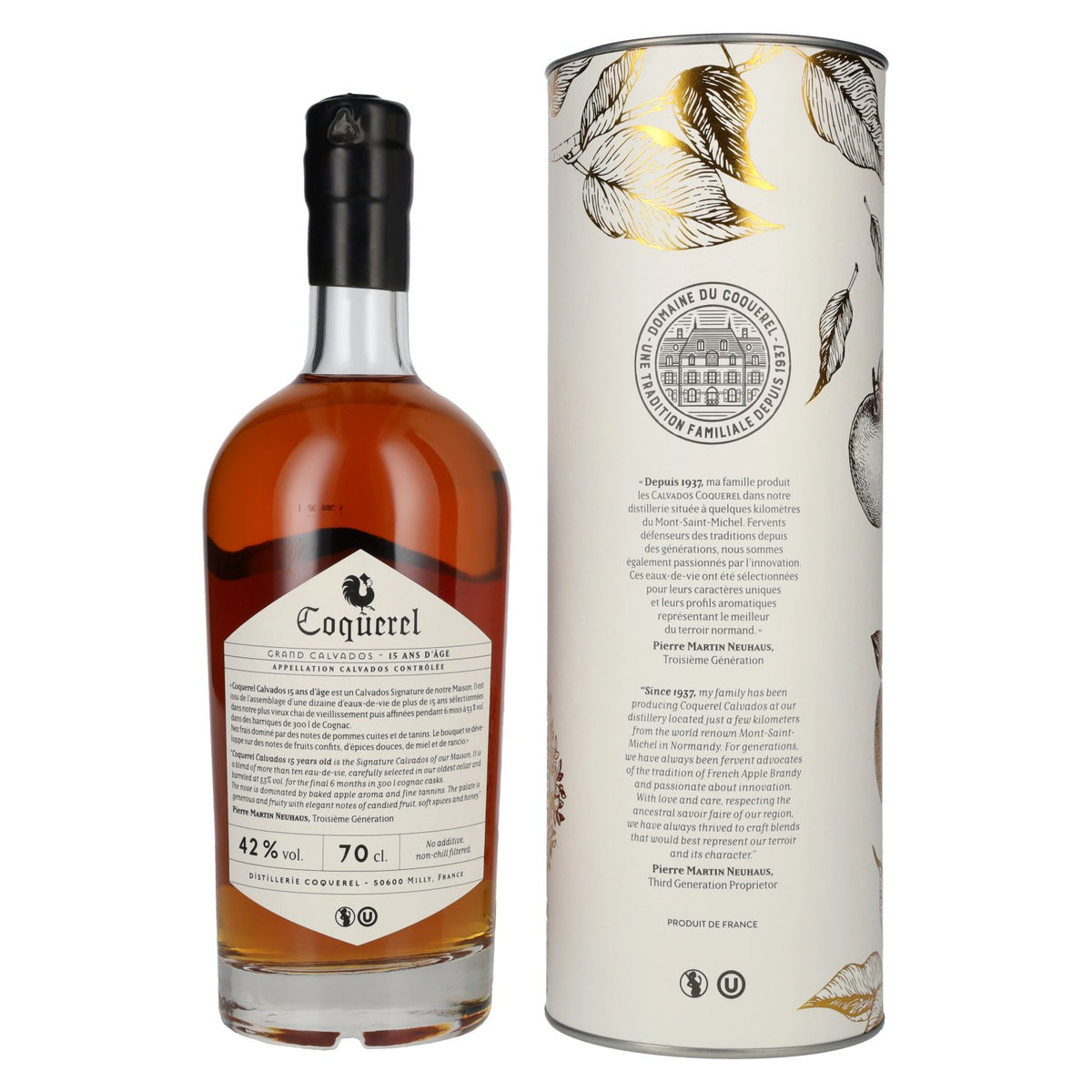 Coquerel Grand Calvados 15 Years 42% vol. 0.7 l in a gift box