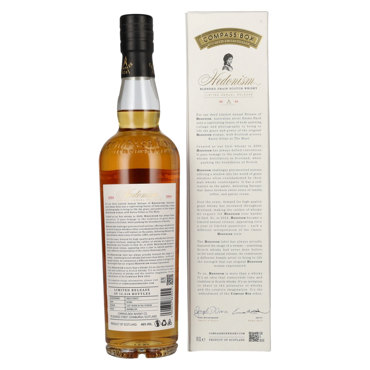 Compass Box HEDONISM Blended Grain Scotch Whisky Limited Annual Release 2026 46% Vol. 0,7l in Geschenkbox