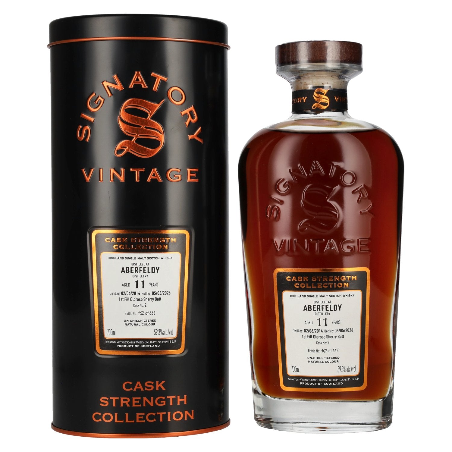 Signatory Vintage Aberfeldy 11 Years Old 1st Fill Oloroso Sherry Cask Strength #2 2014 59,3% vol. 0,7 l in blikken doos