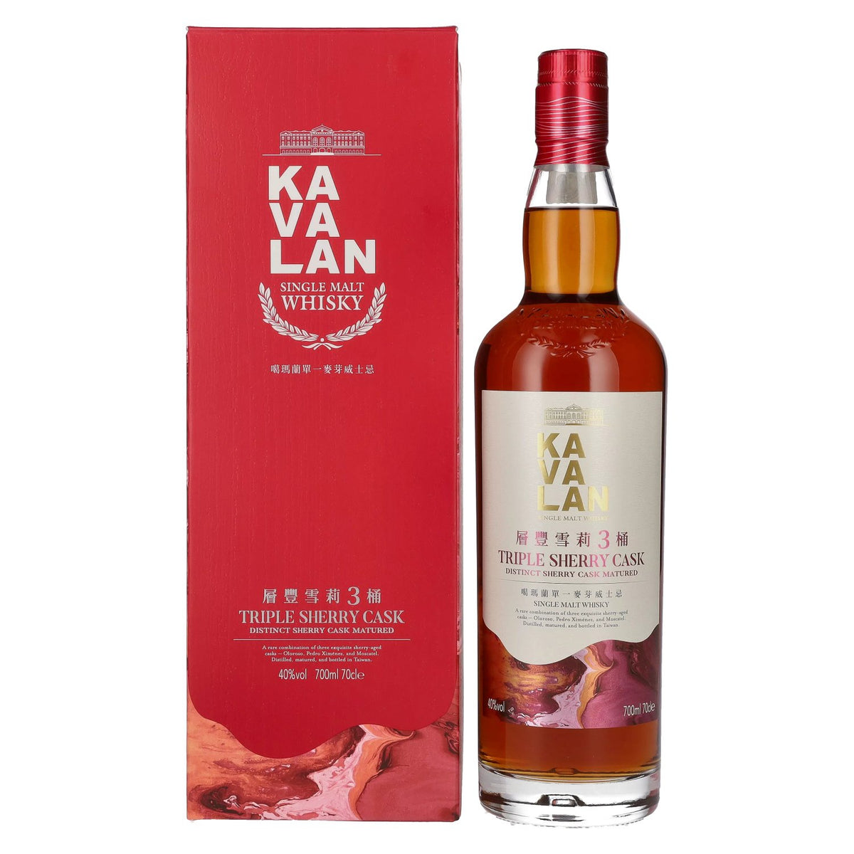 Kavalan Whisky TRIPLE SHERRY CASK, 40 % vol., 0,7 l, dans un coffret cadeau
