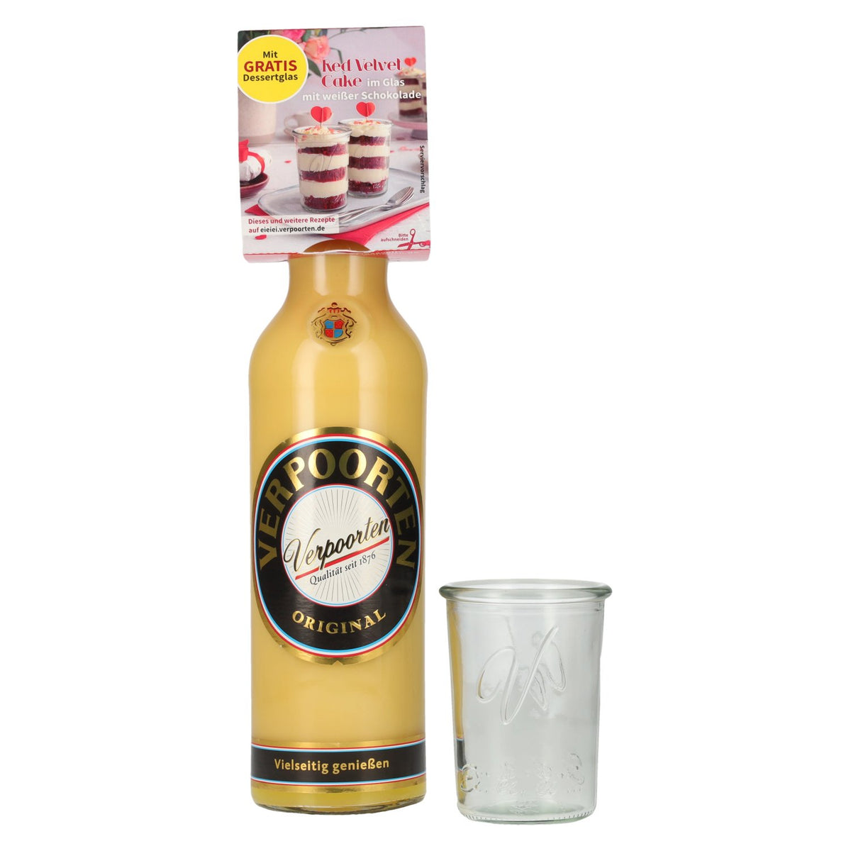 Verpoorten Original Egg Liqueur 20% ABV, 0.7 litres, with a dessert glass