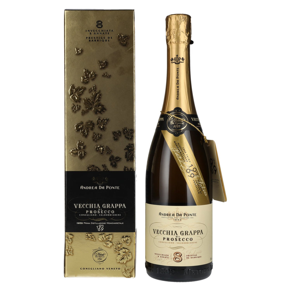 Andrea Da Ponte Vecchia Grappa di Prosecco 8 Annate 42% vol. 0,7 l in geschenkverpakking