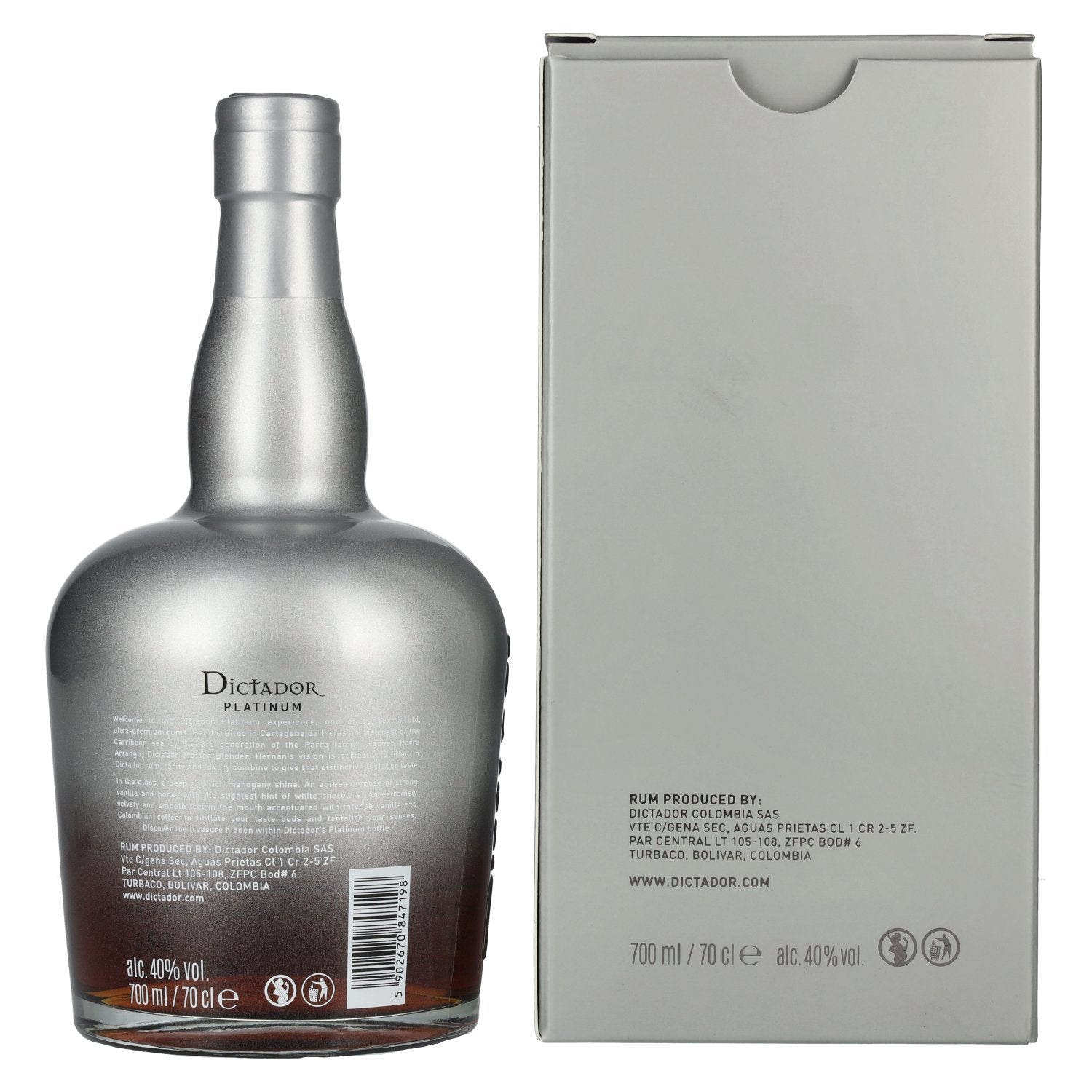 Dictador PLATINUM Colombian Aged Rum 40% Vol. 0,7l in Geschenkbox