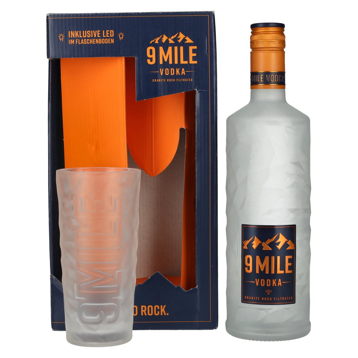9 Mile Vodka 37,5 % vol., 0,7 l, dans un coffret cadeau avec un verre