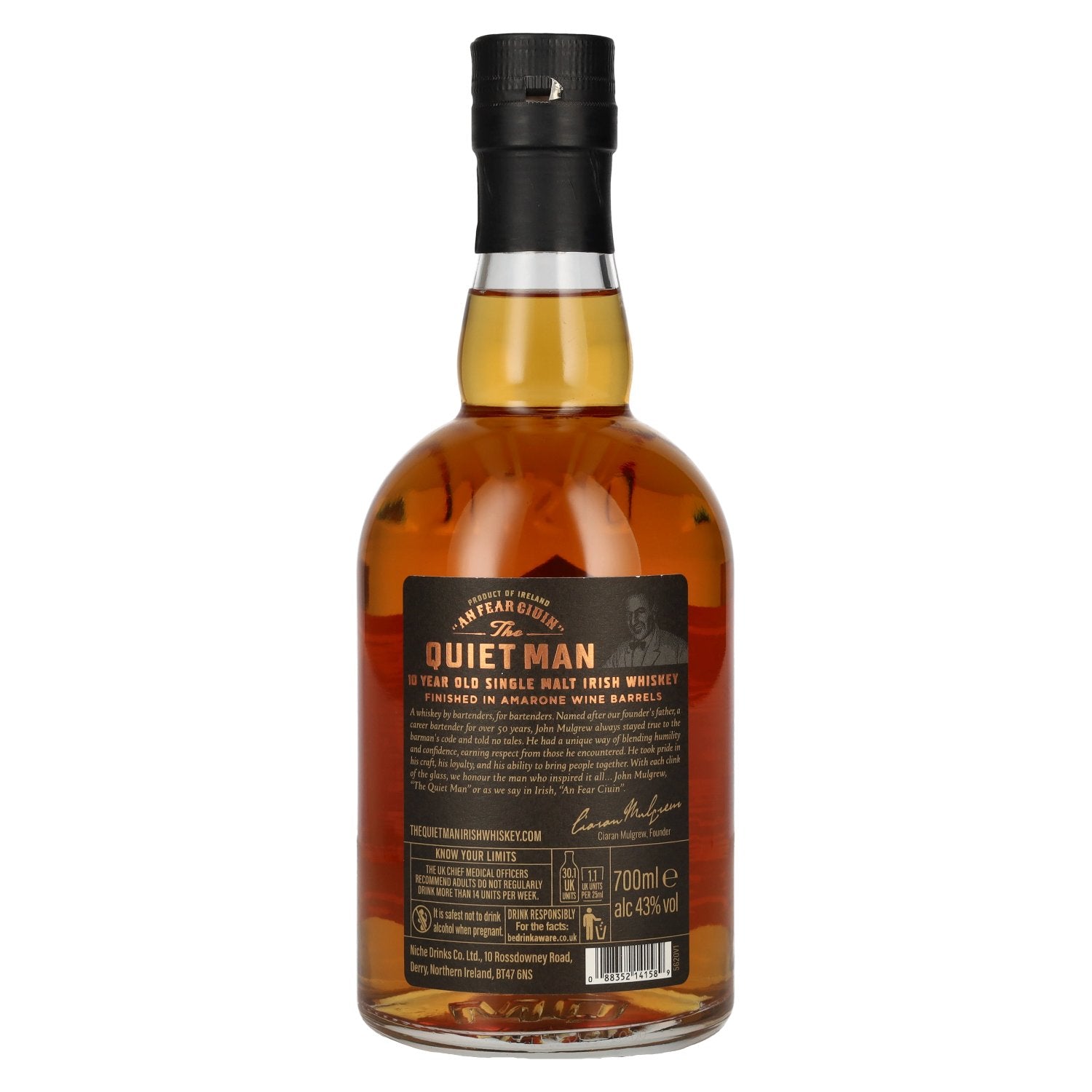 The Quiet Man BARMAN'S CODE 10 jaar oud AMARONE-AFWERKING 43% vol. 0,7 l