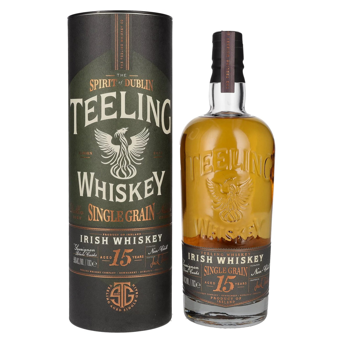 Teeling Whiskey SINGLE GRAIN 15 ans d'âge, élevé en fûts de sauvignon blanc, 50 % vol., 0,7 l, dans un coffret cadeau