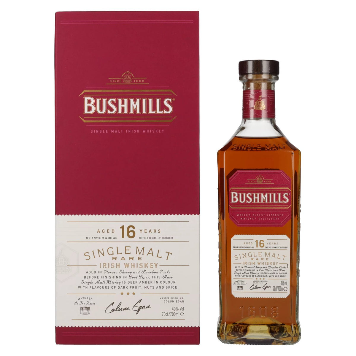 Whisky single malt Bushmills 16 ans d'âge, triple distillation, 40 % vol., 0,7 l, dans un coffret cadeau