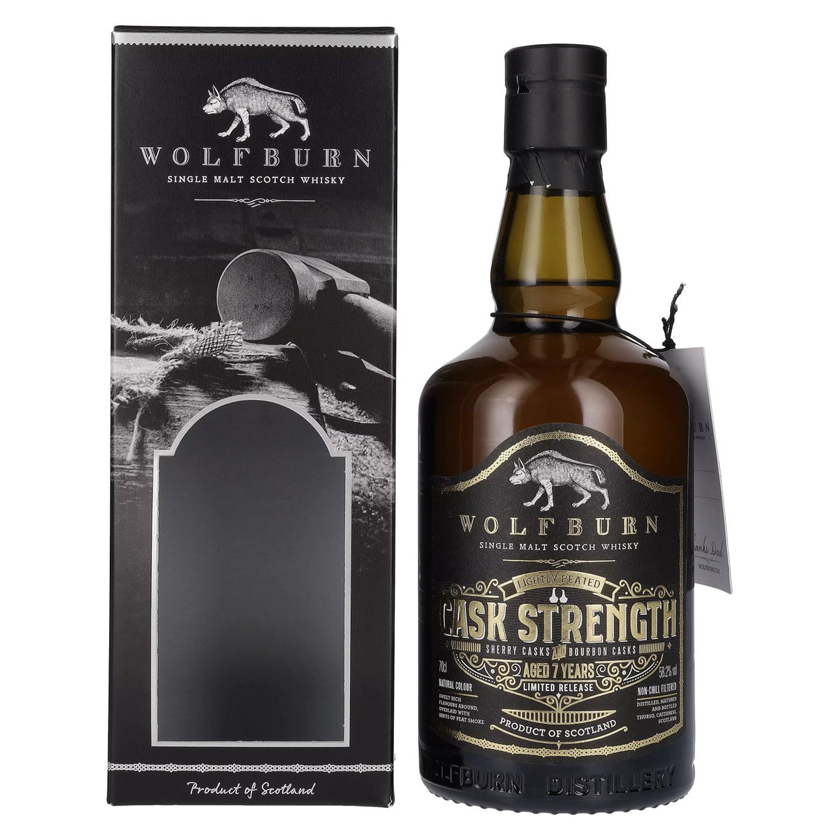 Wolfburn 7 ans d'âge, single malt CASK STRENGTH, édition Fête des Pères, 58,2 % vol., 0,7 l, dans un coffret cadeau