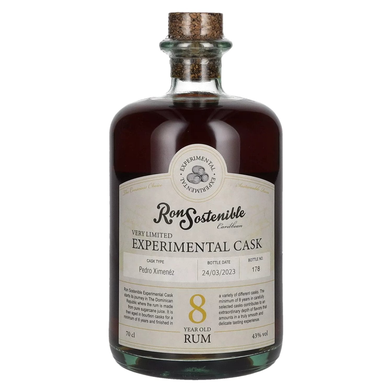 Ron Sostenible 8 Jaar Oud Experimenteel Pedro Ximenez Vat 43% Vol. 0,7l
