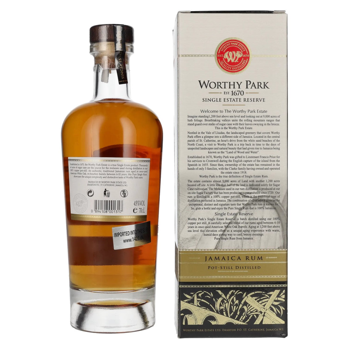Worthy Park Single Estate Reserve Jamaican Rum 45% ABV, 0.7 litres, in a gift box