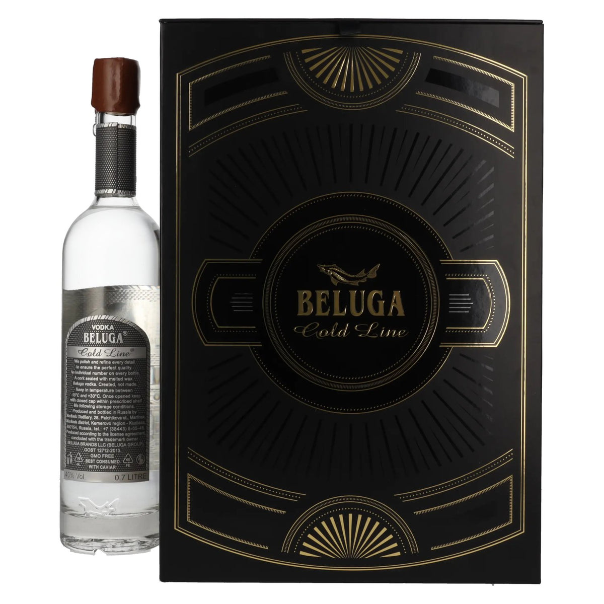 Beluga Gold Line Noble Russian Vodka 40 % vol., 0,7 l, dans un coffret cadeau avec un pinceau et un shaker