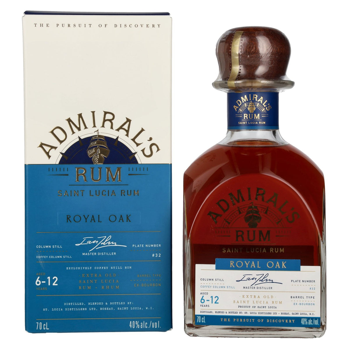 Rhum Admiral's ROYAL OAK Extra Old Saint Lucia, 40 % vol., 0,7 l, dans un coffret cadeau