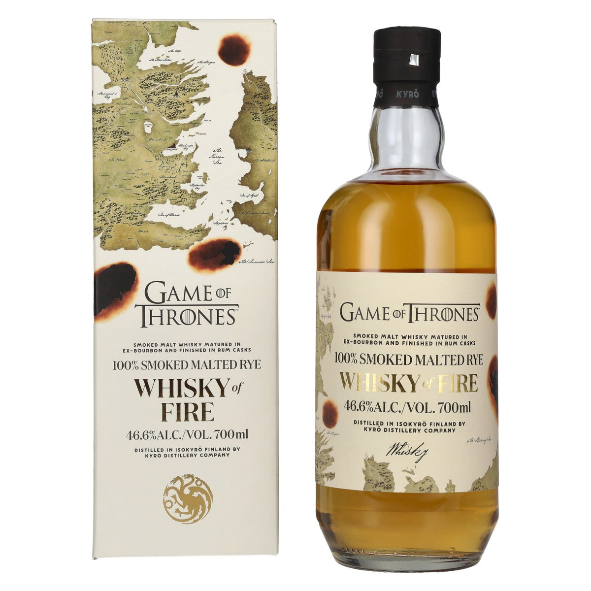 Kyrö GAME OF THRONES Whisky of FIRE 100% gerookte gemoute rogge 46,6% vol. 0,7 l in geschenkverpakking