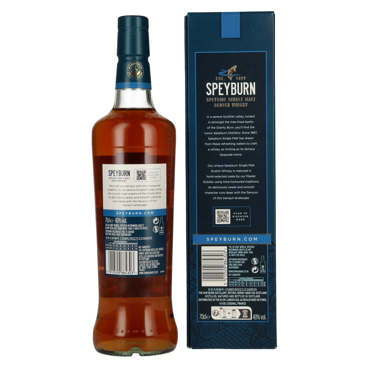 Speyburn 15 ans d'âge, whisky single malt écossais du Speyside, 40 % vol., 0,7 l, dans un coffret cadeau