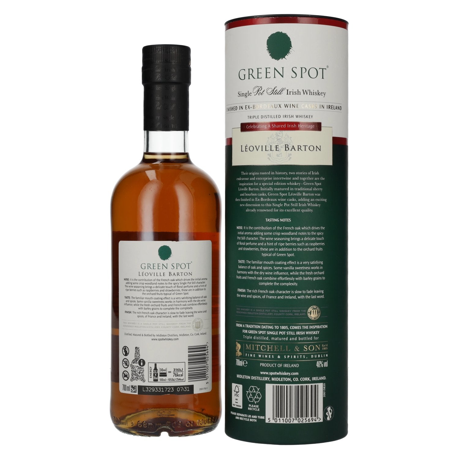 Green Spot LÉOVILLE BARTON Single Pot Still Irish Whiskey 46% Vol. 0,7l in geschenkverpakking