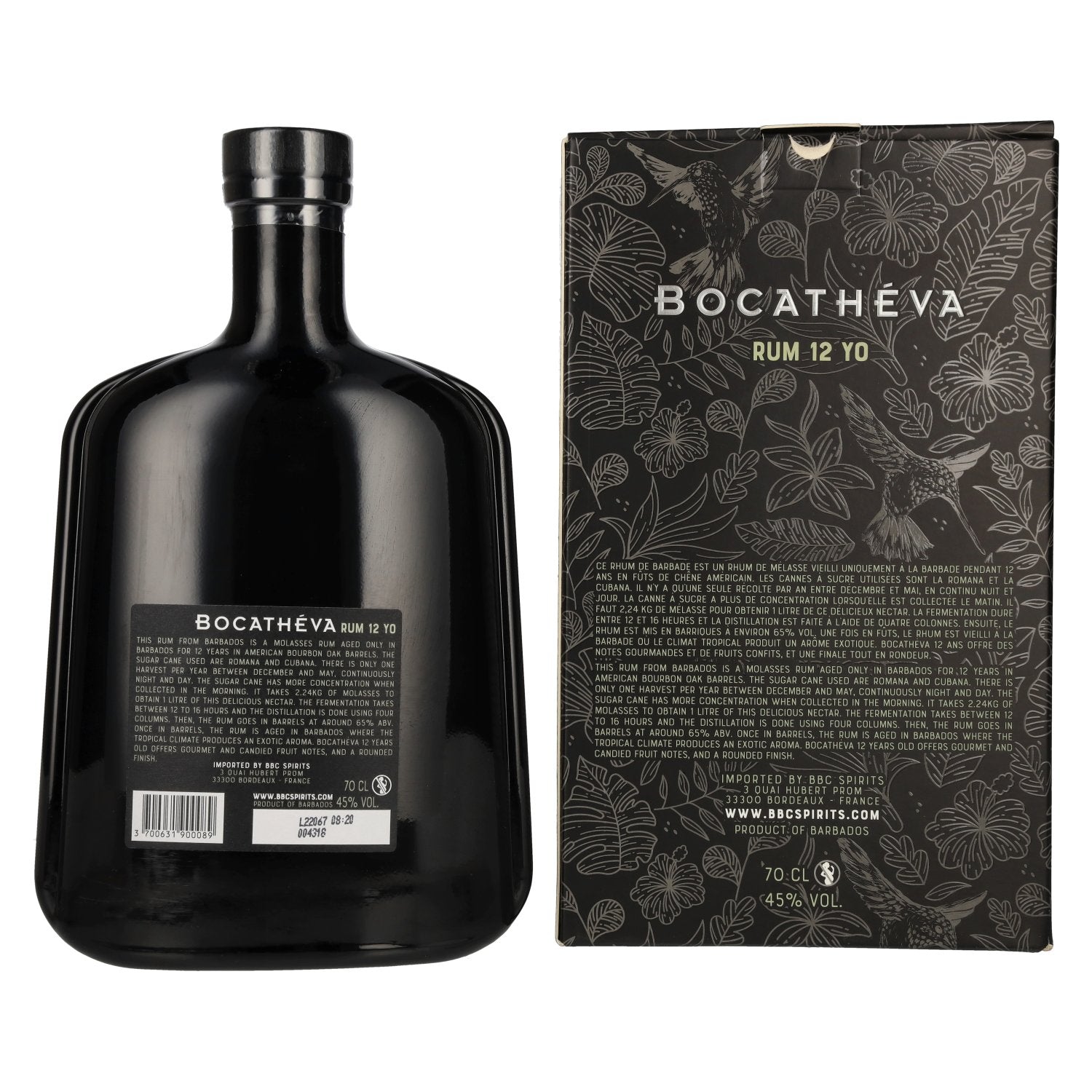 Bocathéva 12 Jaar Oude Rum van Barbados 45% Vol. 0,7l in geschenkverpakking
