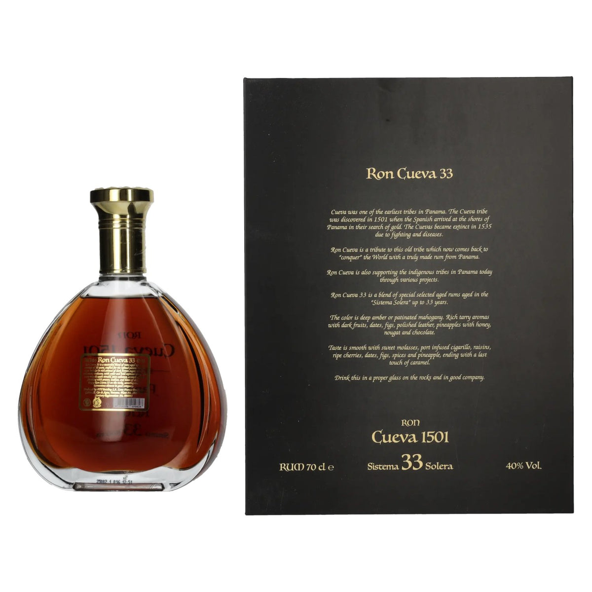 Ron Cueva 1501 Sistema 33 Solera Panama Rum 40% vol. 0,7 l in geschenkverpakking