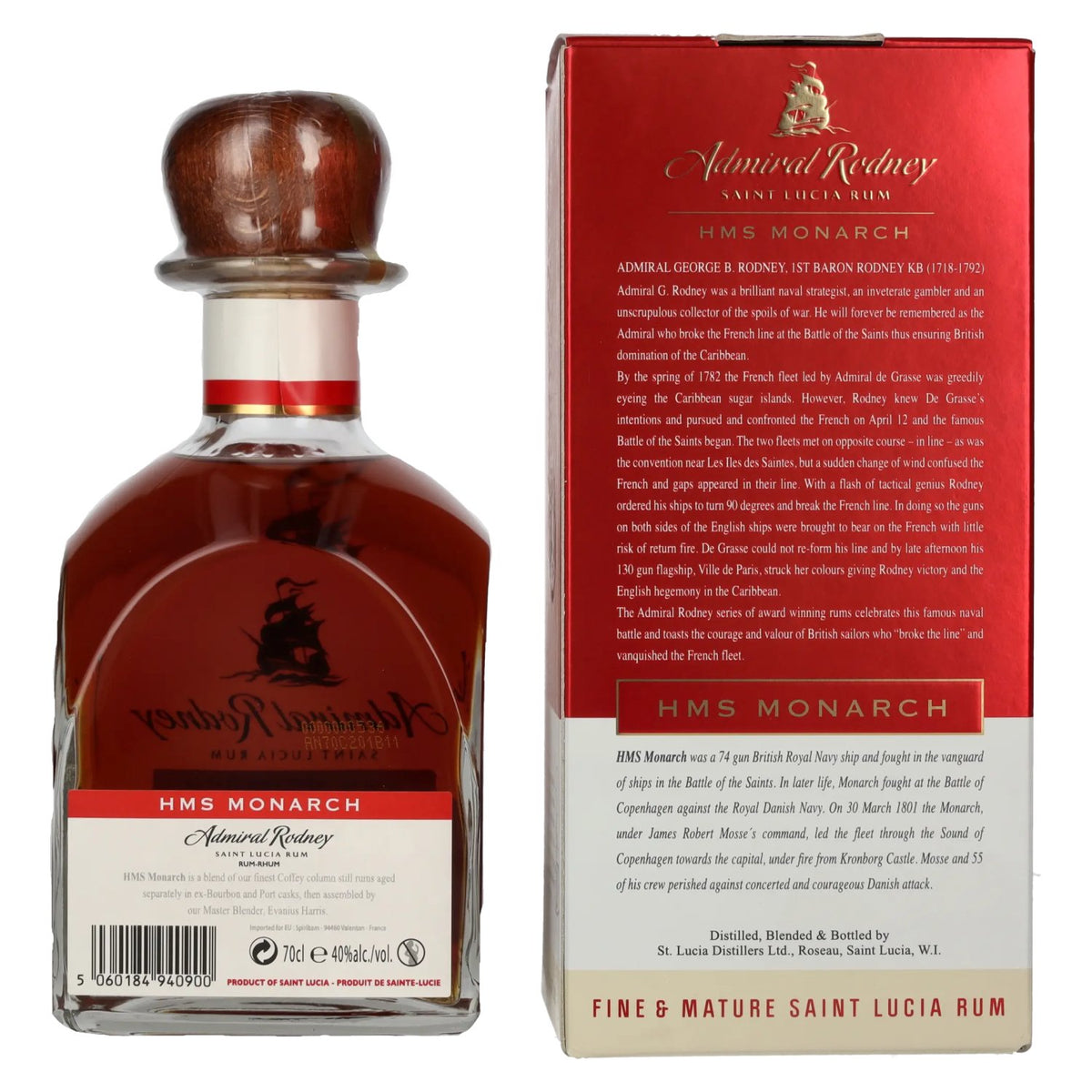 Admiral Rodney HMS MONARCH Saint Lucia Rum 40% vol. 0.7 l in a gift box