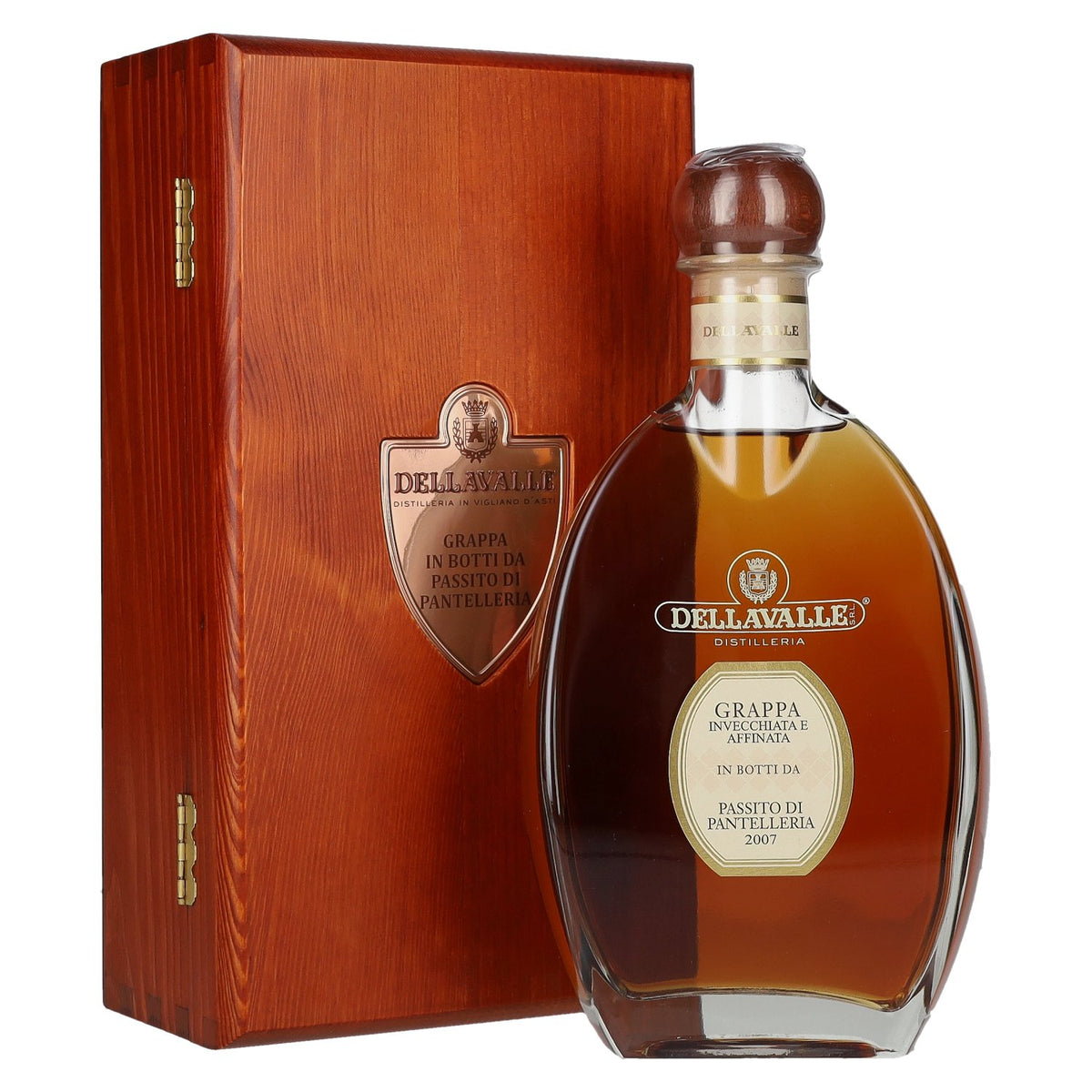 Dellavalle Grappa, aged in PASSITO DI PANTELLERIA casks, 2007, 42% vol., 0.7 l, in a wooden box