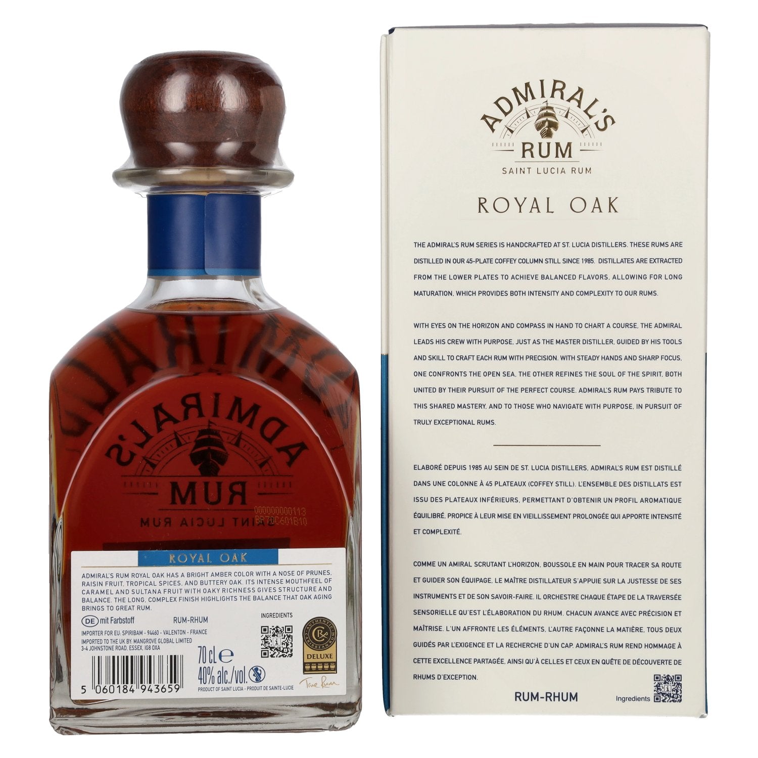 Admiral's ROYAL OAK Extra Old Saint Lucia Rum 40% Vol. 0,7l in Geschenkbox