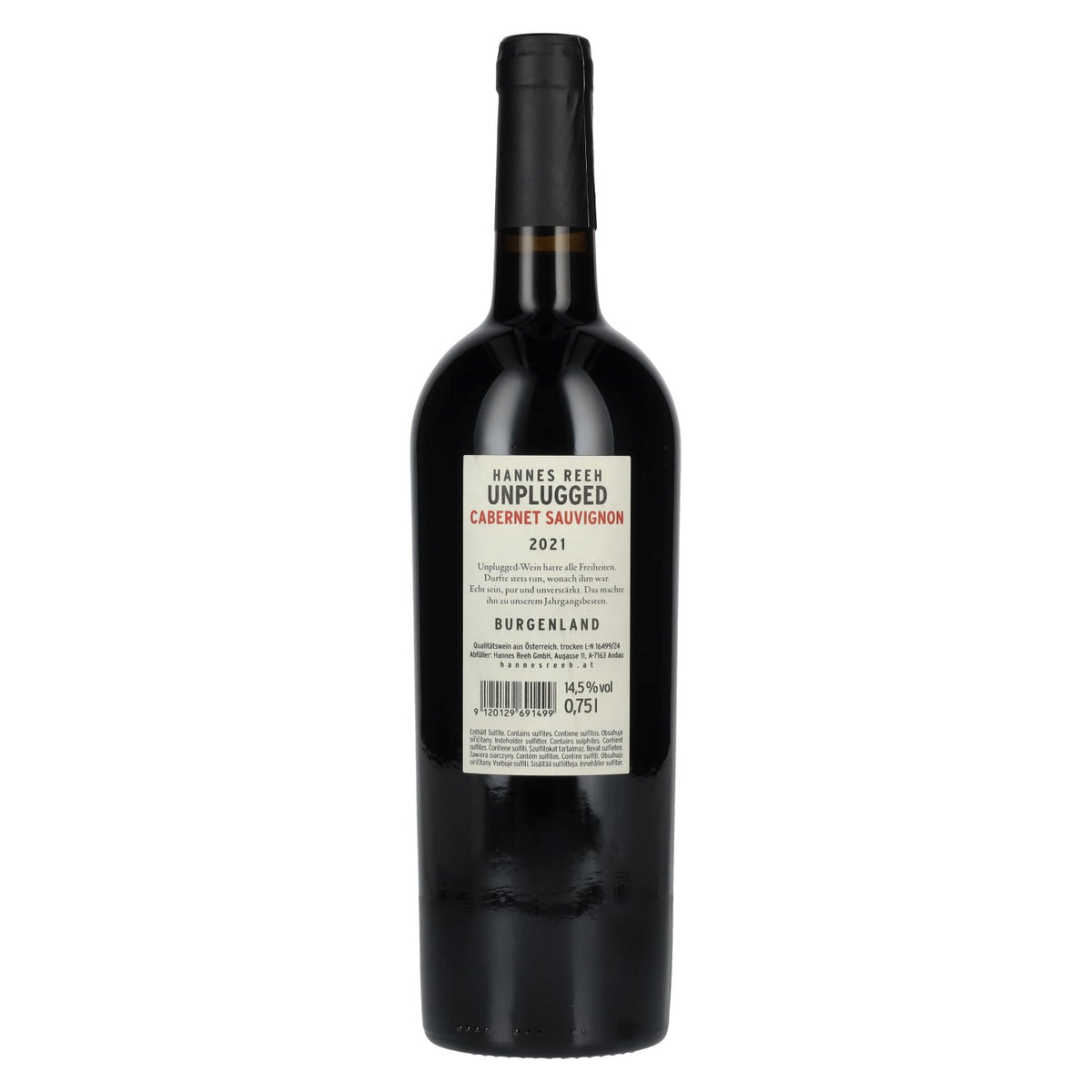Hannes Reeh Cabernet Sauvignon Unplugged 2021 14.5% ABV 0.75 l