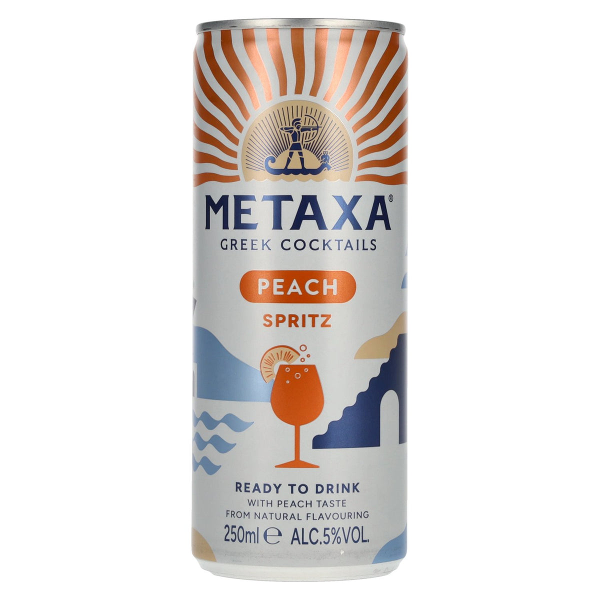 Metaxa Peach Spritz Griekse cocktails, kant-en-klaar, 5% vol., 12 blikjes van 0,25 l, statiegeld