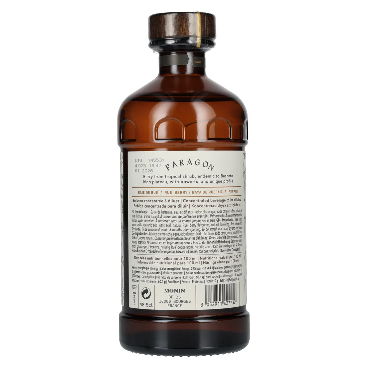 Monin Paragon RUE BERRY Single Botanic Cordial Pepper Collection 0.485 l