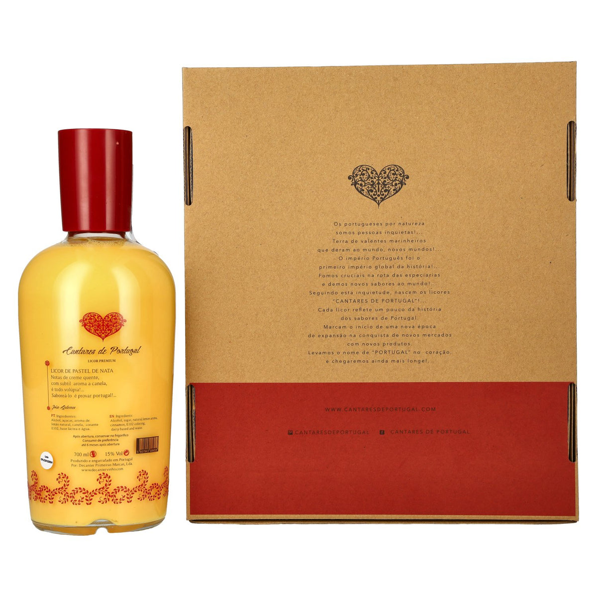 Cantares de Portugal Pastel de Nata Liqueur 15% ABV, 0.7 litres, in a gift box with 2 glasses