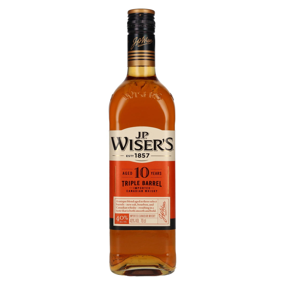 J.P. Wiser's 10 Years Old Triple Barrel Canadese whisky 40% vol. 0,7 l