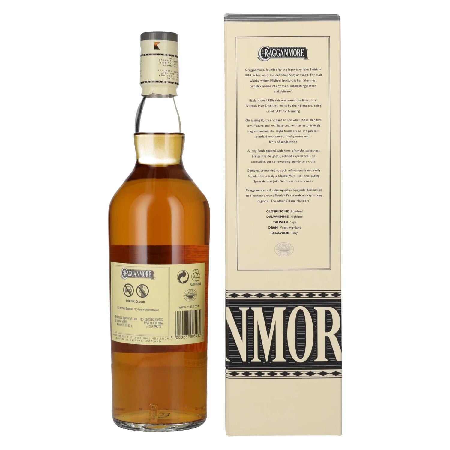 Cragganmore 12 Years Old Speyside Single Malt Whisky 40% Vol. 0,7l en boîte cadeau
