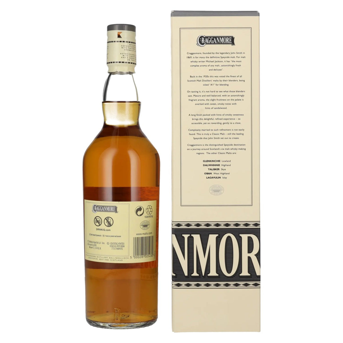 Cragganmore 12-Year-Old Speyside Single Malt Whisky, 40% ABV, 0.7 litres, in a gift box