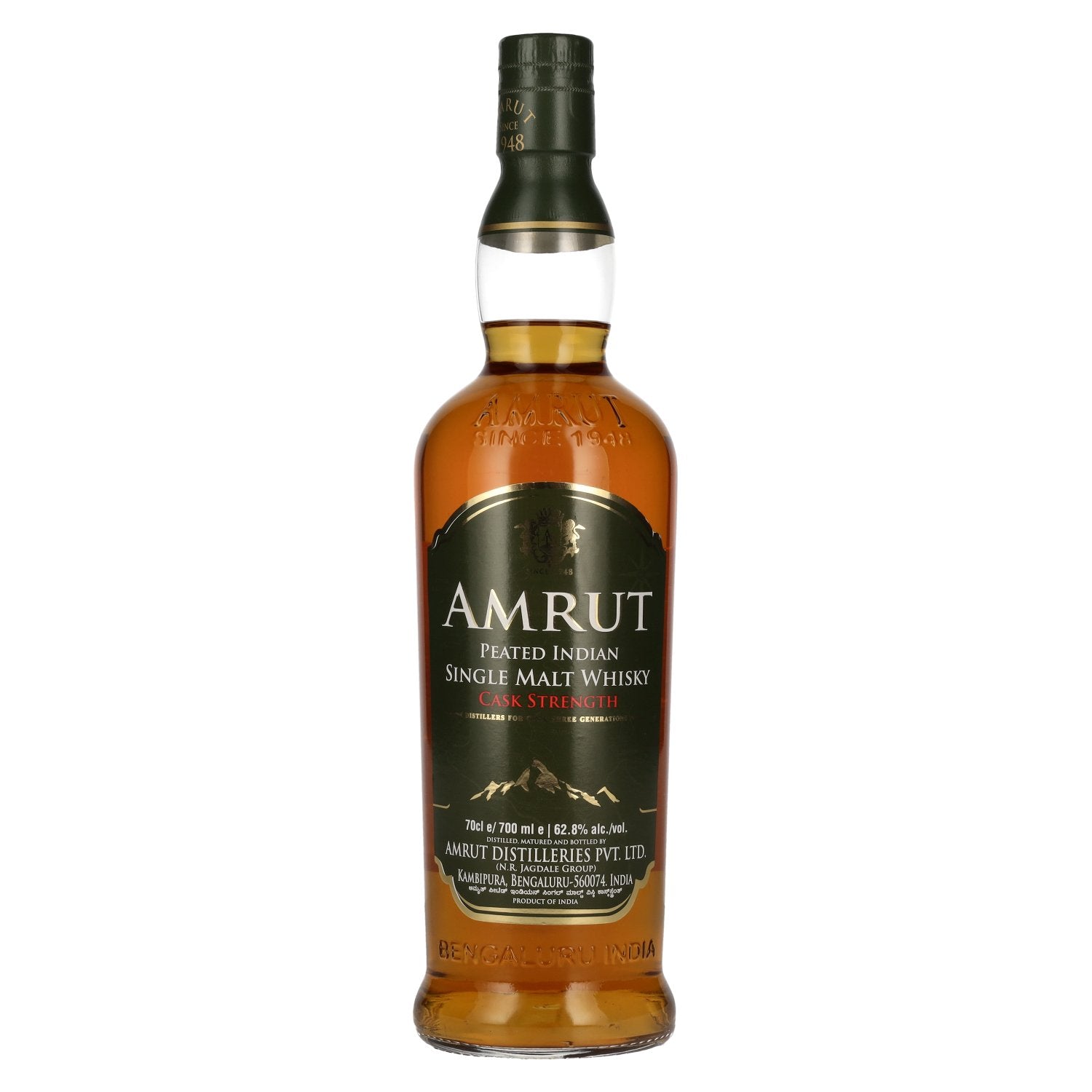 Amrut PEATED Indiase single malt whisky CASK STRENGTH 62,8% vol. 0,7 l