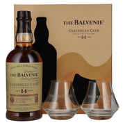 Balvenie 14 ans d'âge, finition en fûts des Caraïbes, 43 % vol., 0,7 l, dans un coffret cadeau avec 2 verres