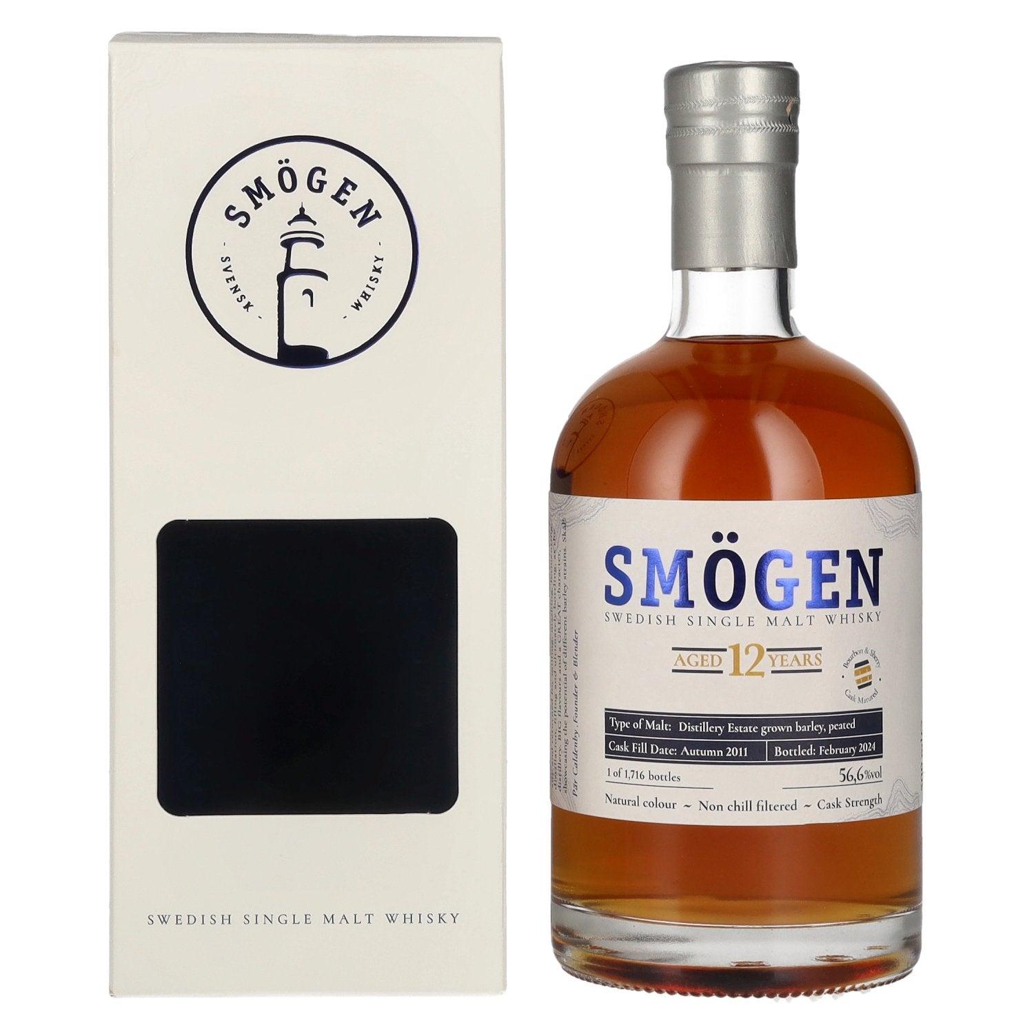 Smögen 12 Years Old Distillery Estate Barley Zweedse Single Malt Whisky 56,6% Vol. 0,5l in geschenkverpakking